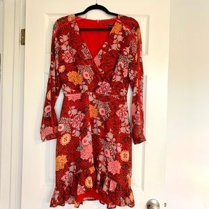 Guess red floral printed fitted dress